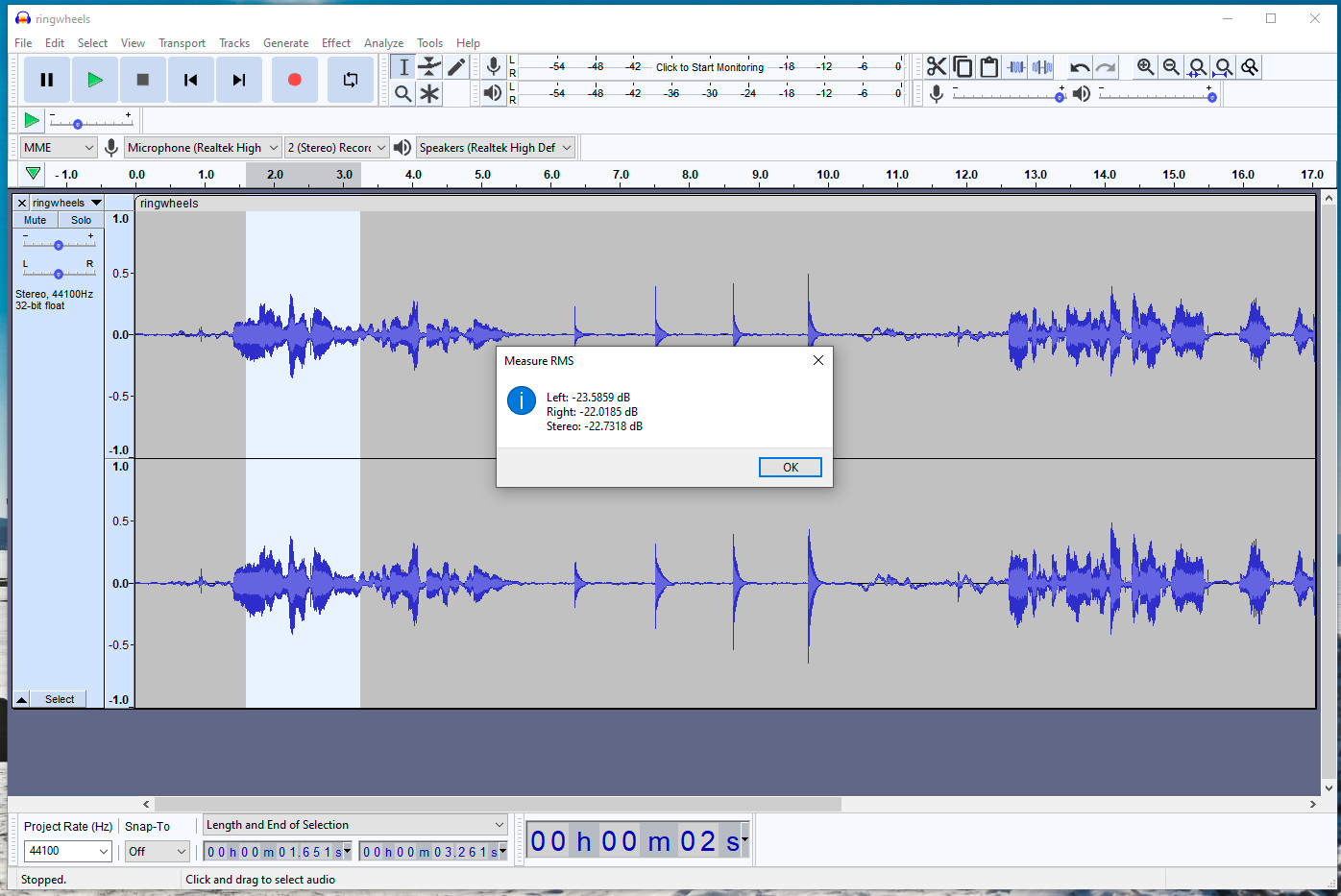 Measuring RMS with Audacity